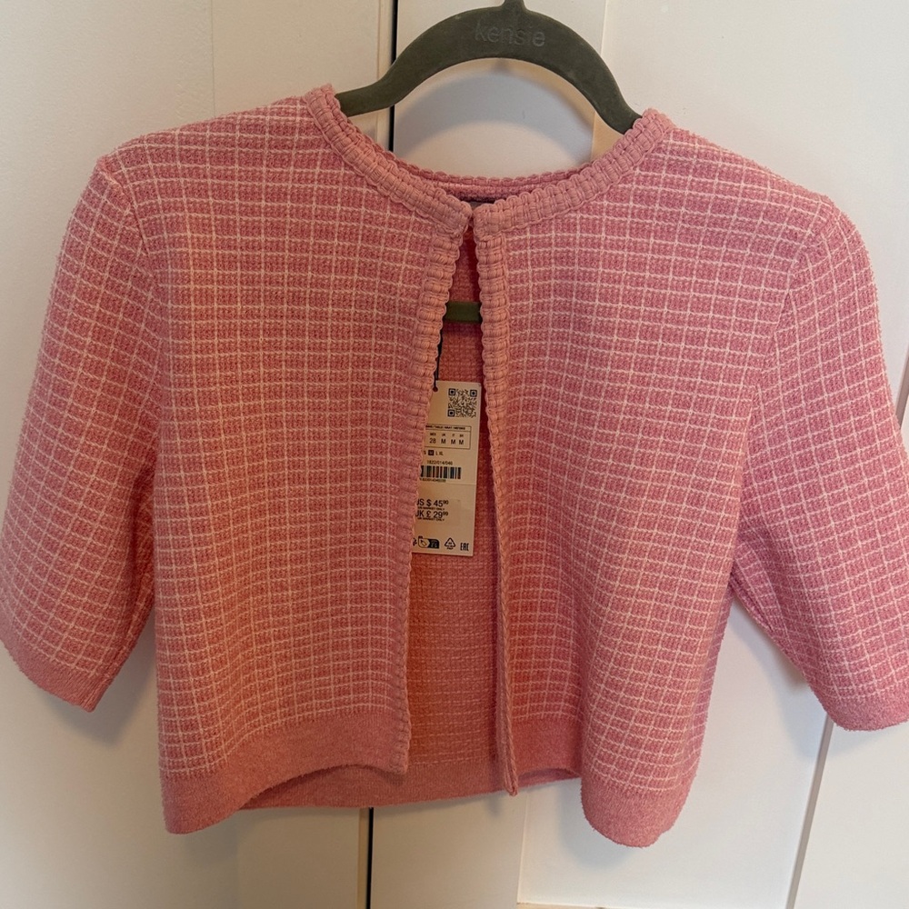 Zara Textured Pink Open-Front Jacket